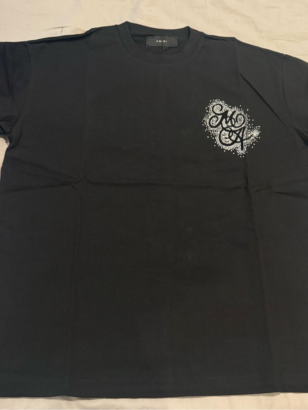 AMIRI Black Tee with Silver Rhinestone Script - Picture 4 of 6
